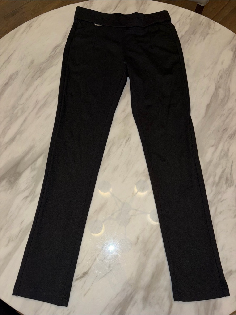 Black Elastic Waist Pull On Straight Leg Dress Pants